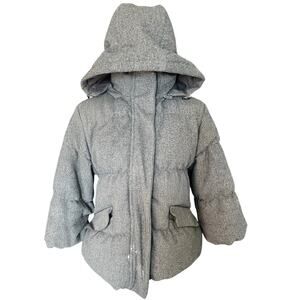 Gap Gray 100% Wool Down Puffer Zip Hood Jacket Coat flawed damaged repair XSmall